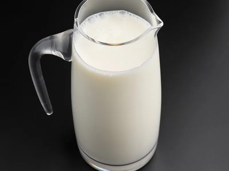 A one-litre glass jug of still tan