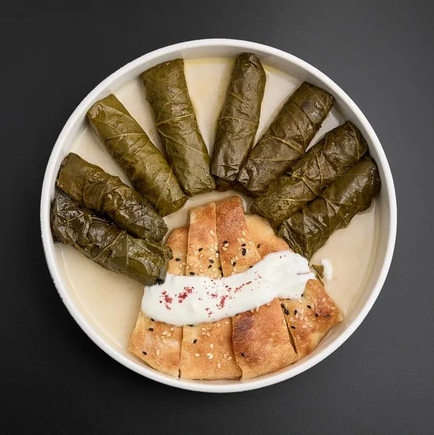 Yerevan tolma in vine leaves with bread and matsun