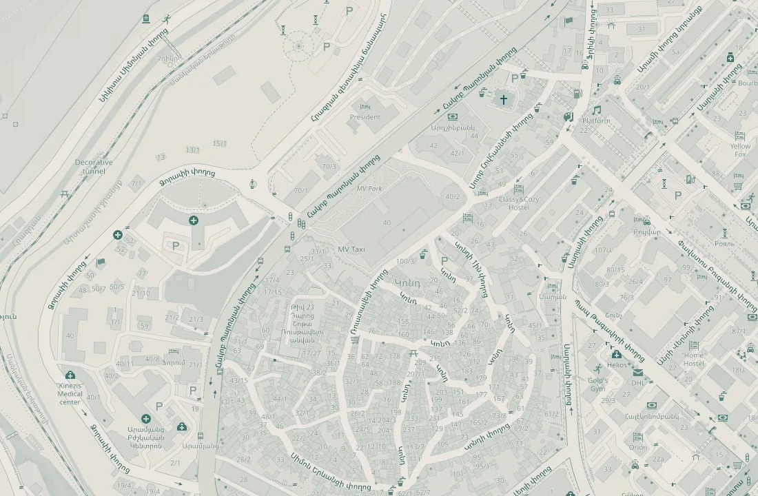 Street map of central Yerevan around Saryan Street and the Kond district